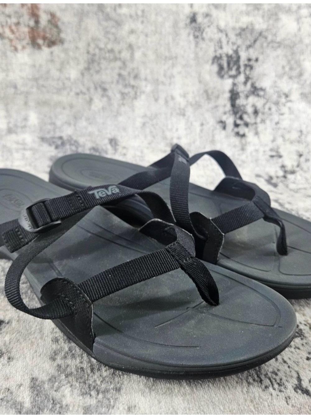 Teva Ascona Flip Flops Strappy Sport Sandals Womens 10 Black Adjustable Thong
